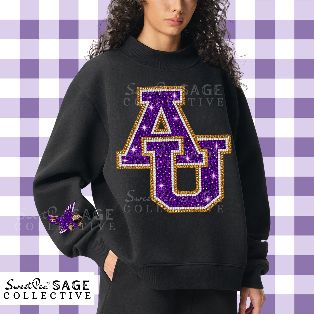 AU Bedazzled Mascot Essential Fleece Mock-Neck Crew Sweatshirt