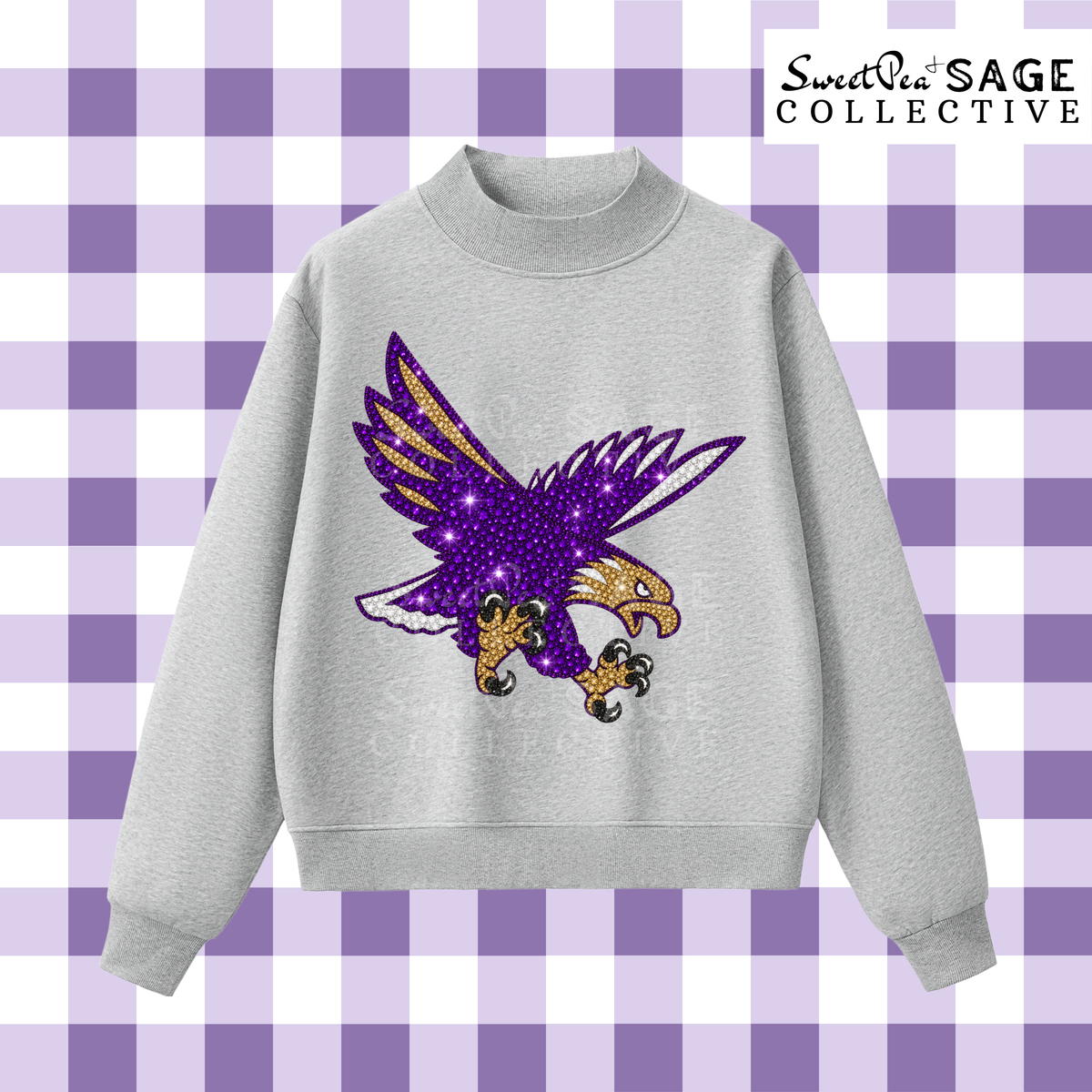 Eagles Bedazzled Mascot Essential Fleece Mock-Neck Crew Sweatshirt