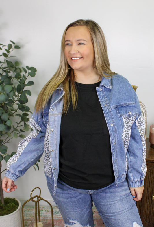 Denim Leopard Plus Size Jacket RTS