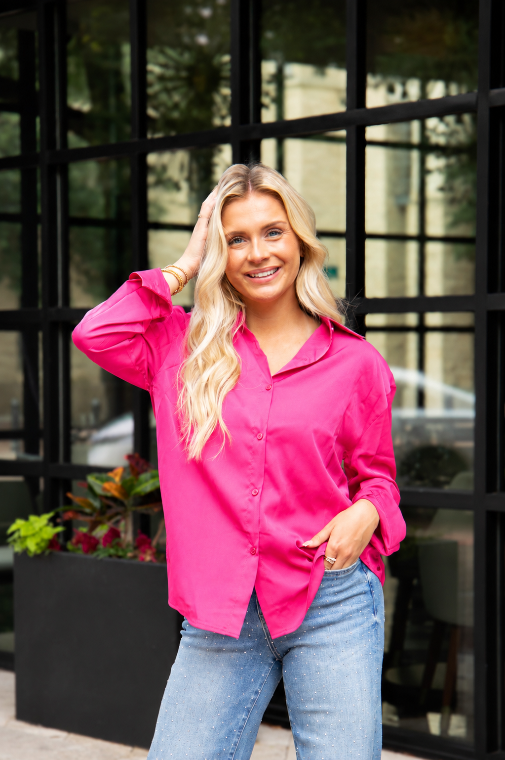The Kathryn Button-Up, Hot Pink
