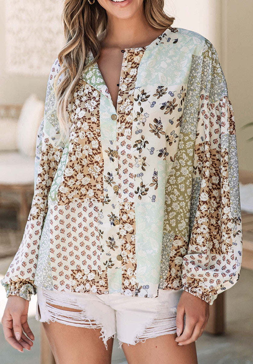 Multicolor Floral Puff Blouse