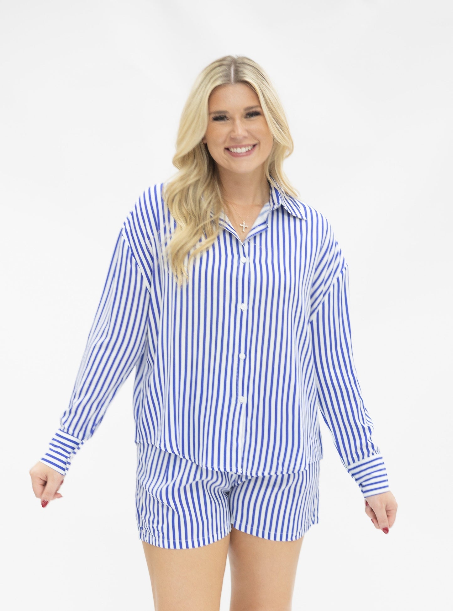 Kathryn Classic Button-Up, Blue Stripe