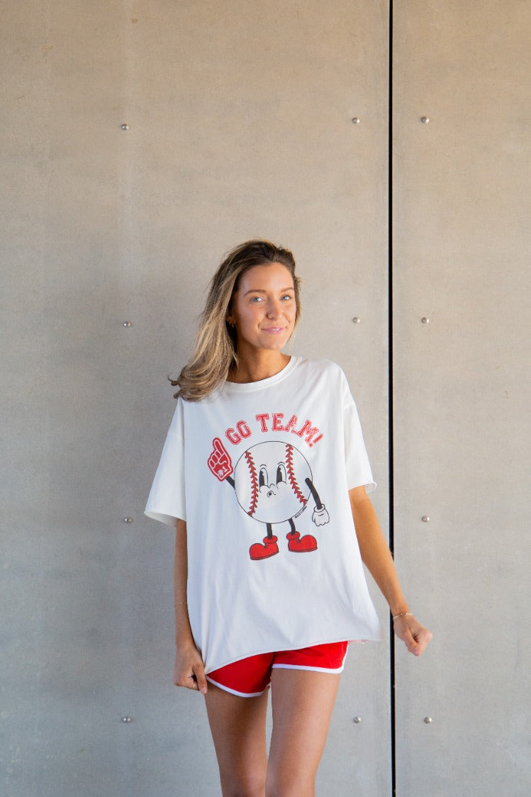 Go Team on White Boxy Tee