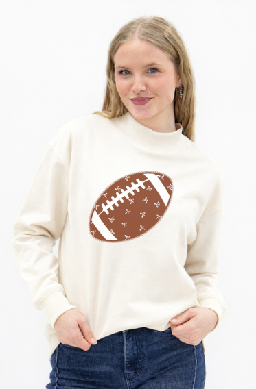 Football on Mock Neck Sweatshirt, Ivory