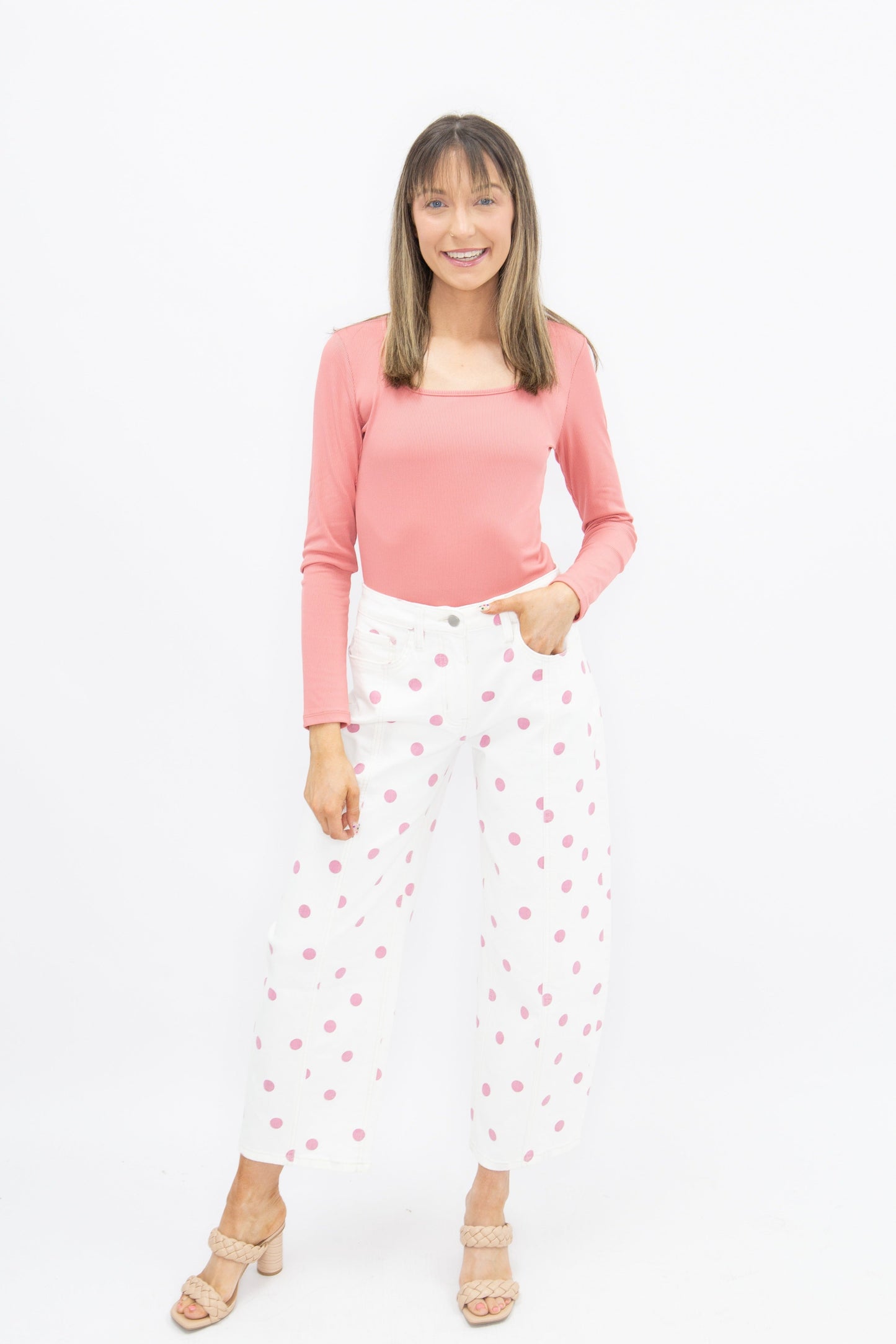 Polka Dot Barrel Jeans, Pink
