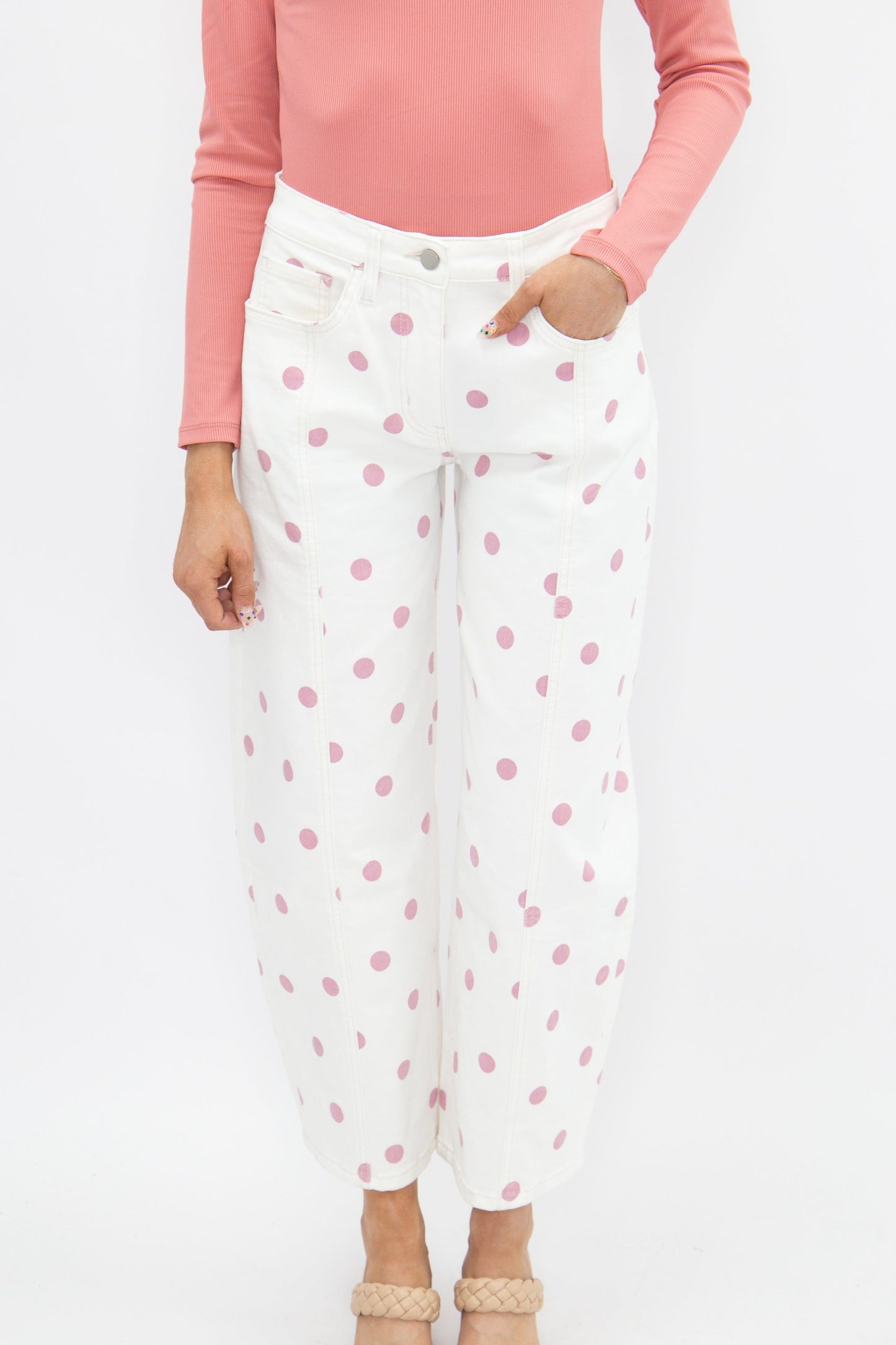 Polka Dot Barrel Jeans, Pink