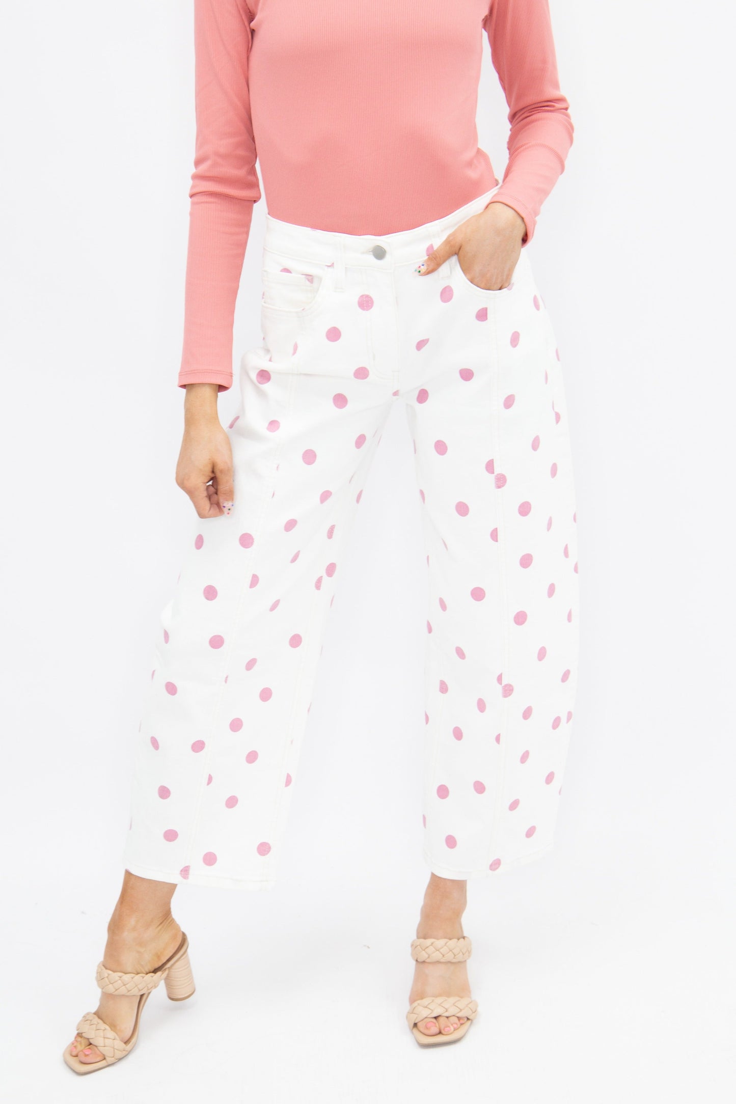 Polka Dot Barrel Jeans, Pink