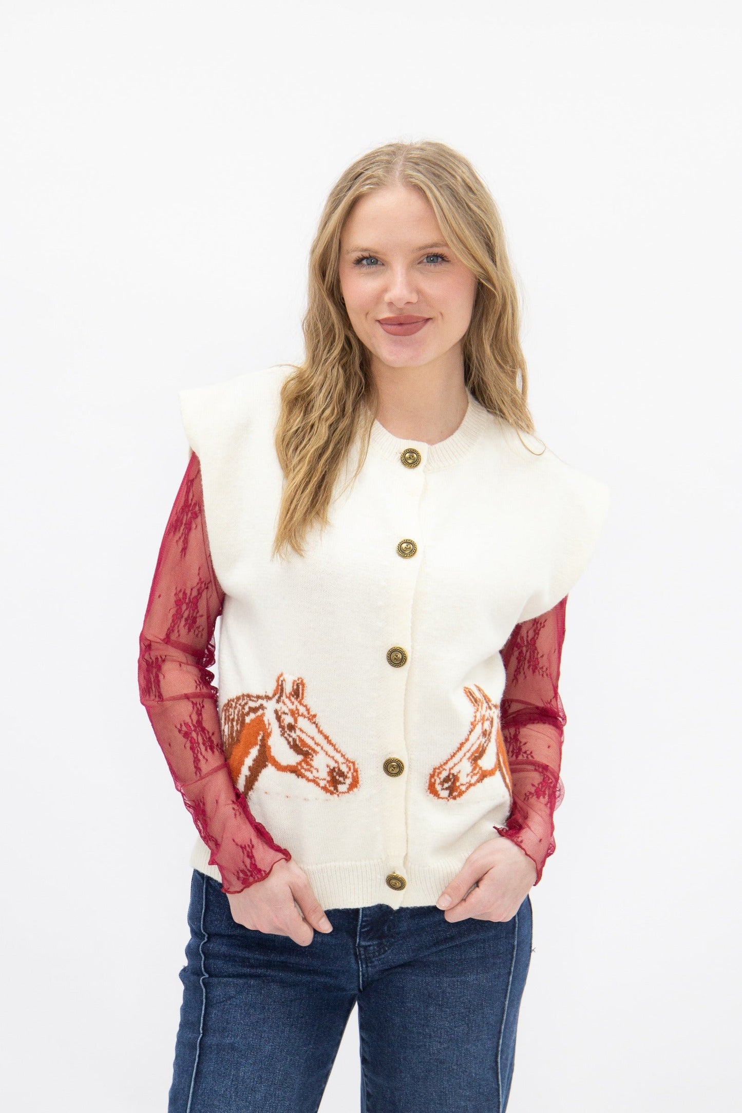 Horses on Ivory Sweater Vest