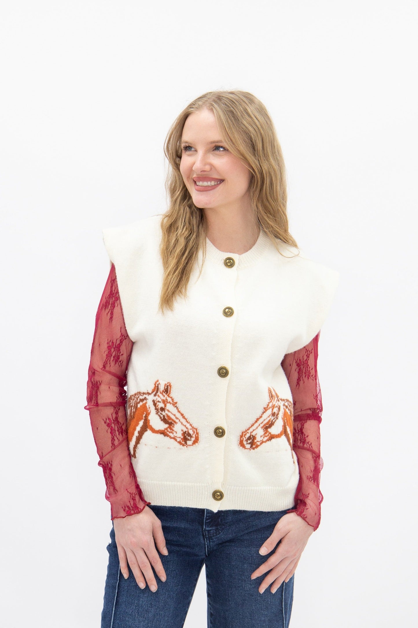 Horses on Ivory Sweater Vest