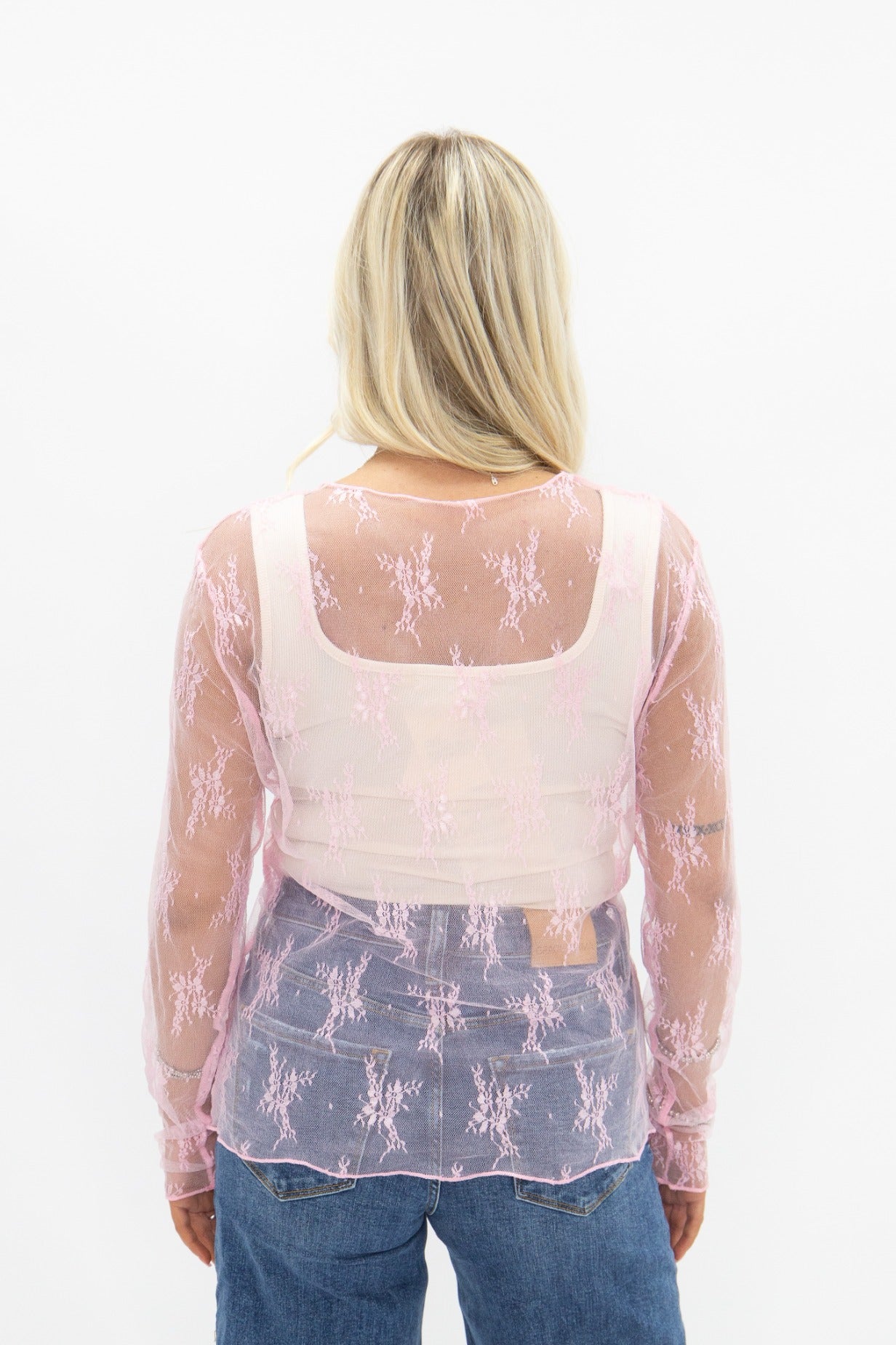 Lace Long-sleeve Top, Light Pink