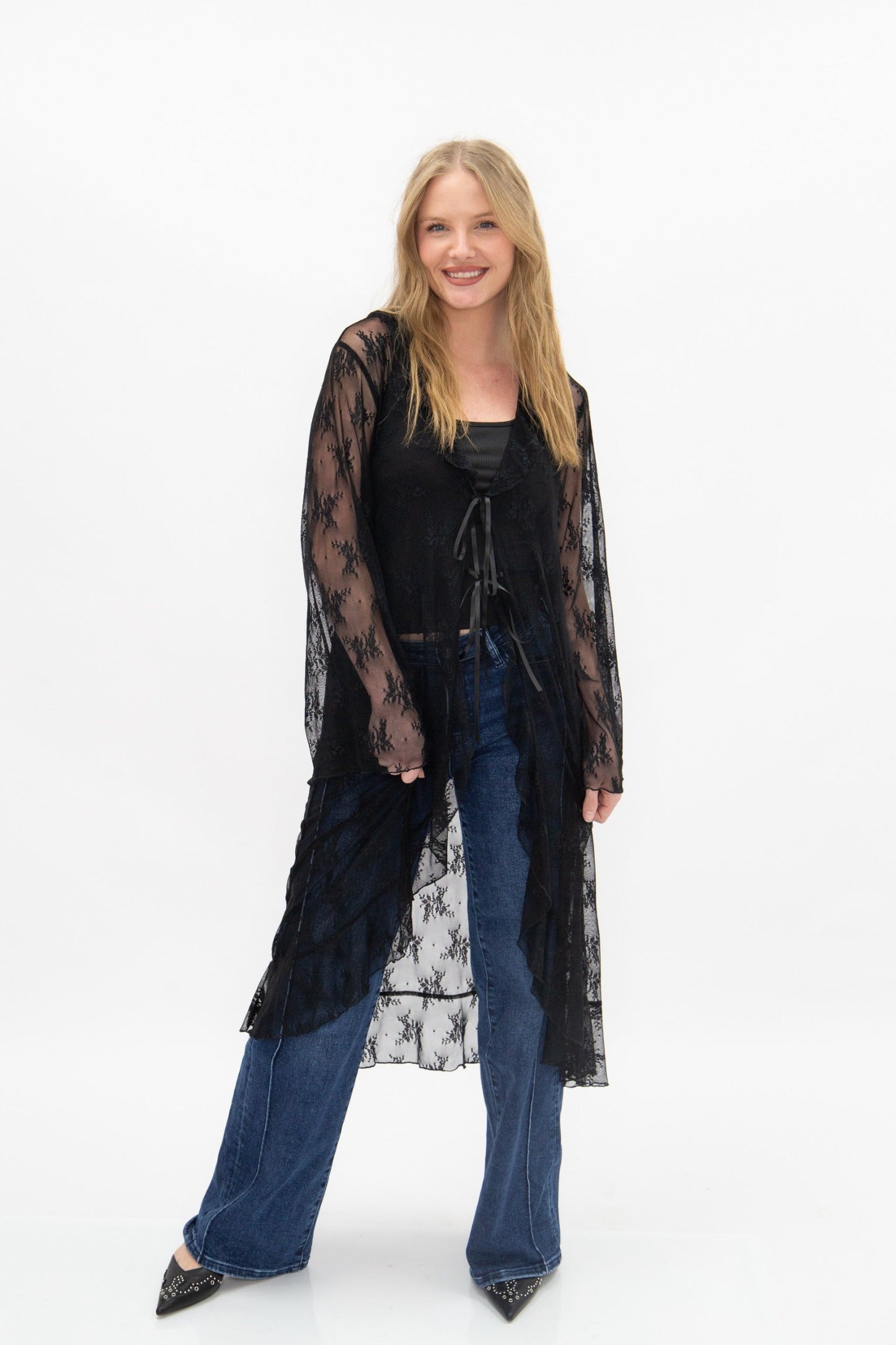 Lace Long Kimono, Black