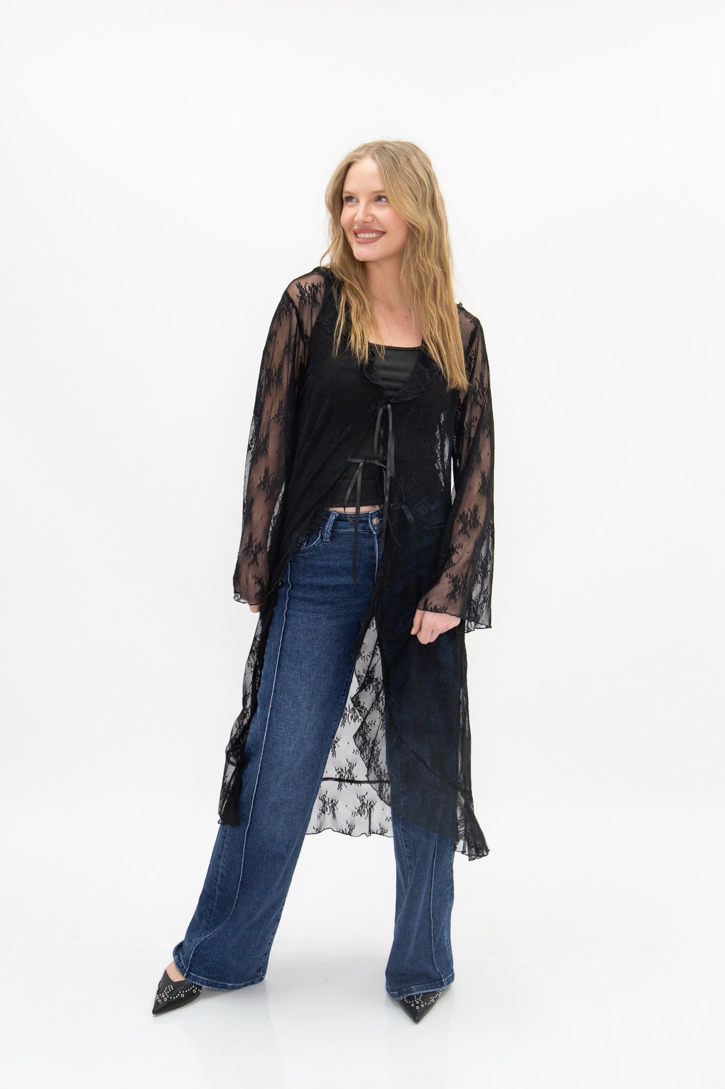 Lace Long Kimono, Black