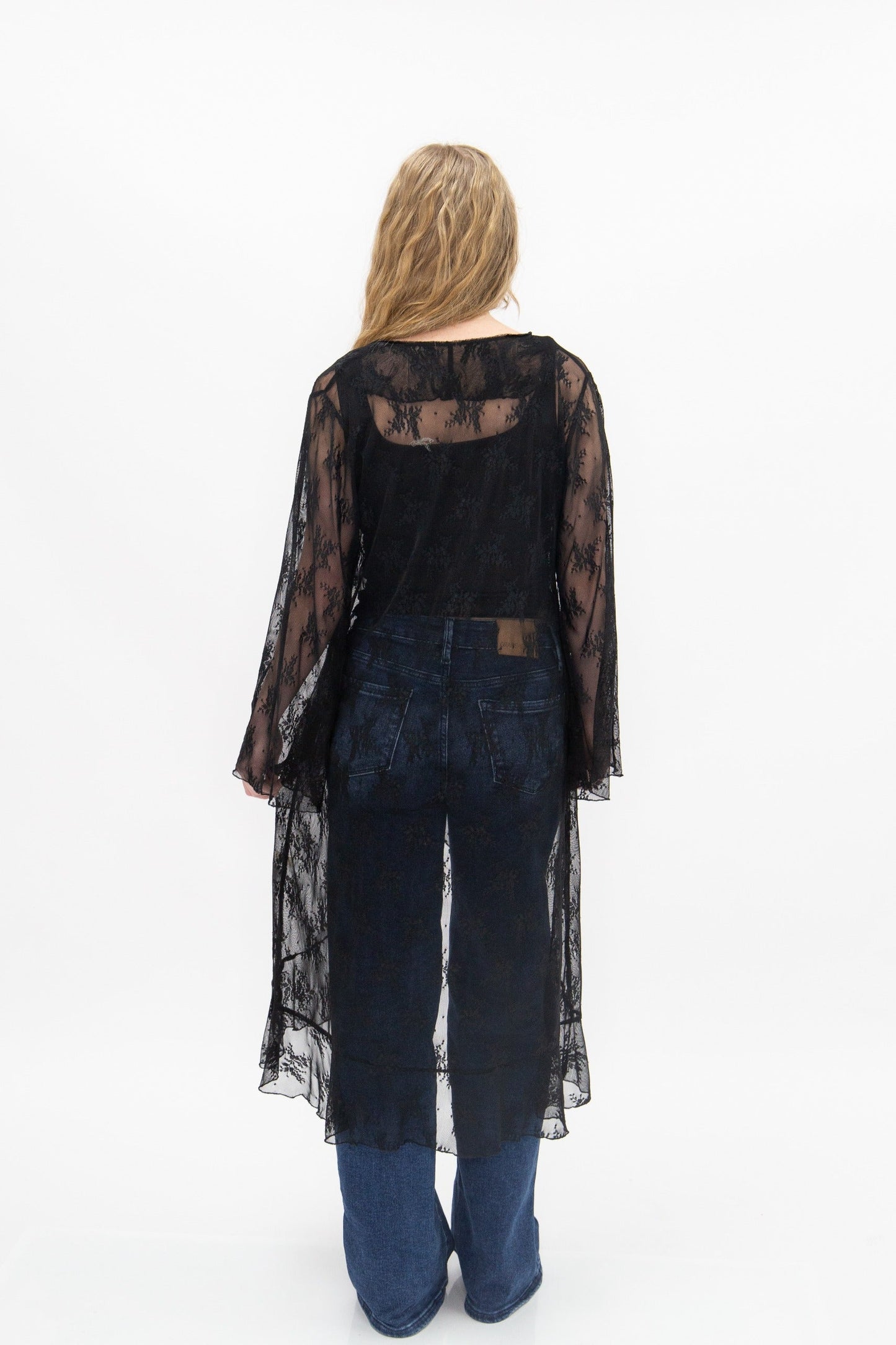 Lace Long Kimono, Black