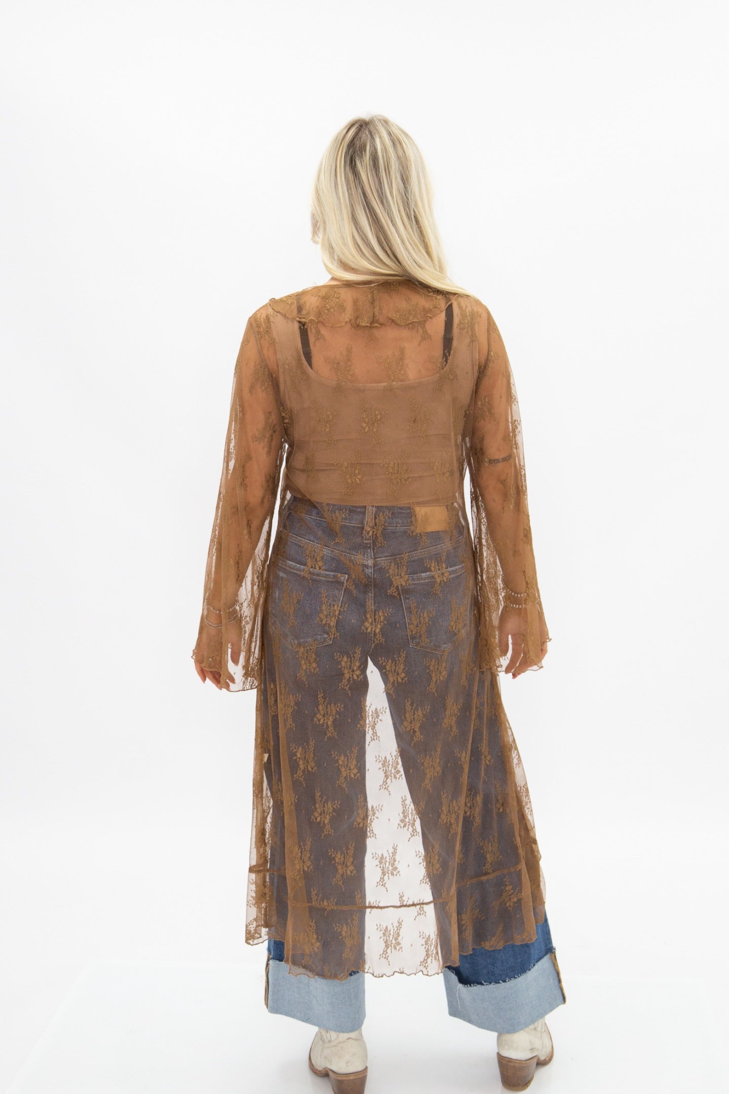 Lace Long Kimono, Brown