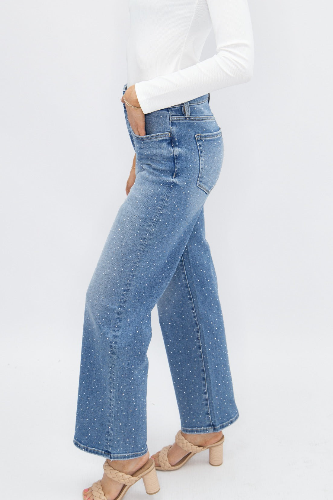 Straight-Leg Jeans with Rhinestones