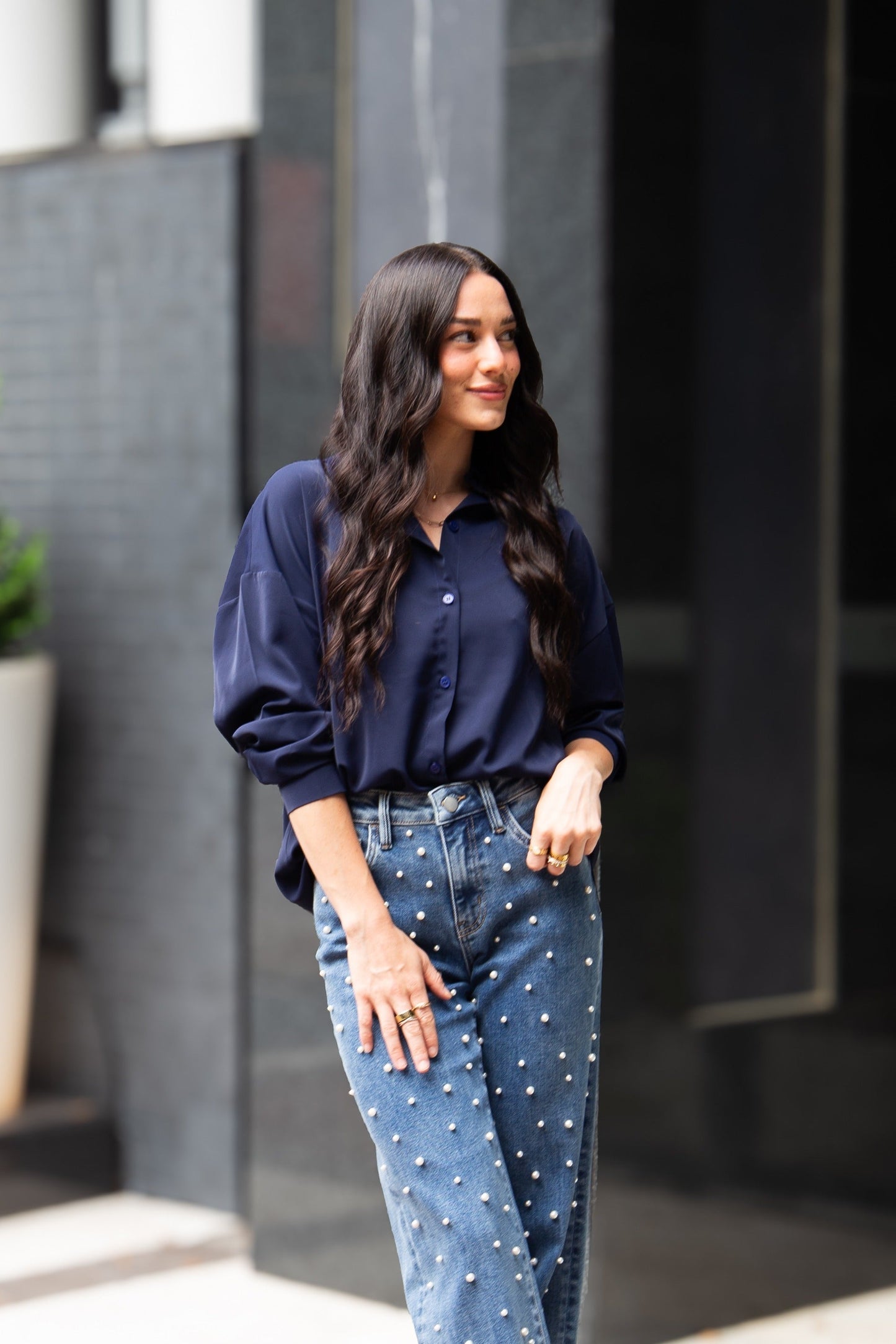 Kathryn Classic Button-Up, Navy