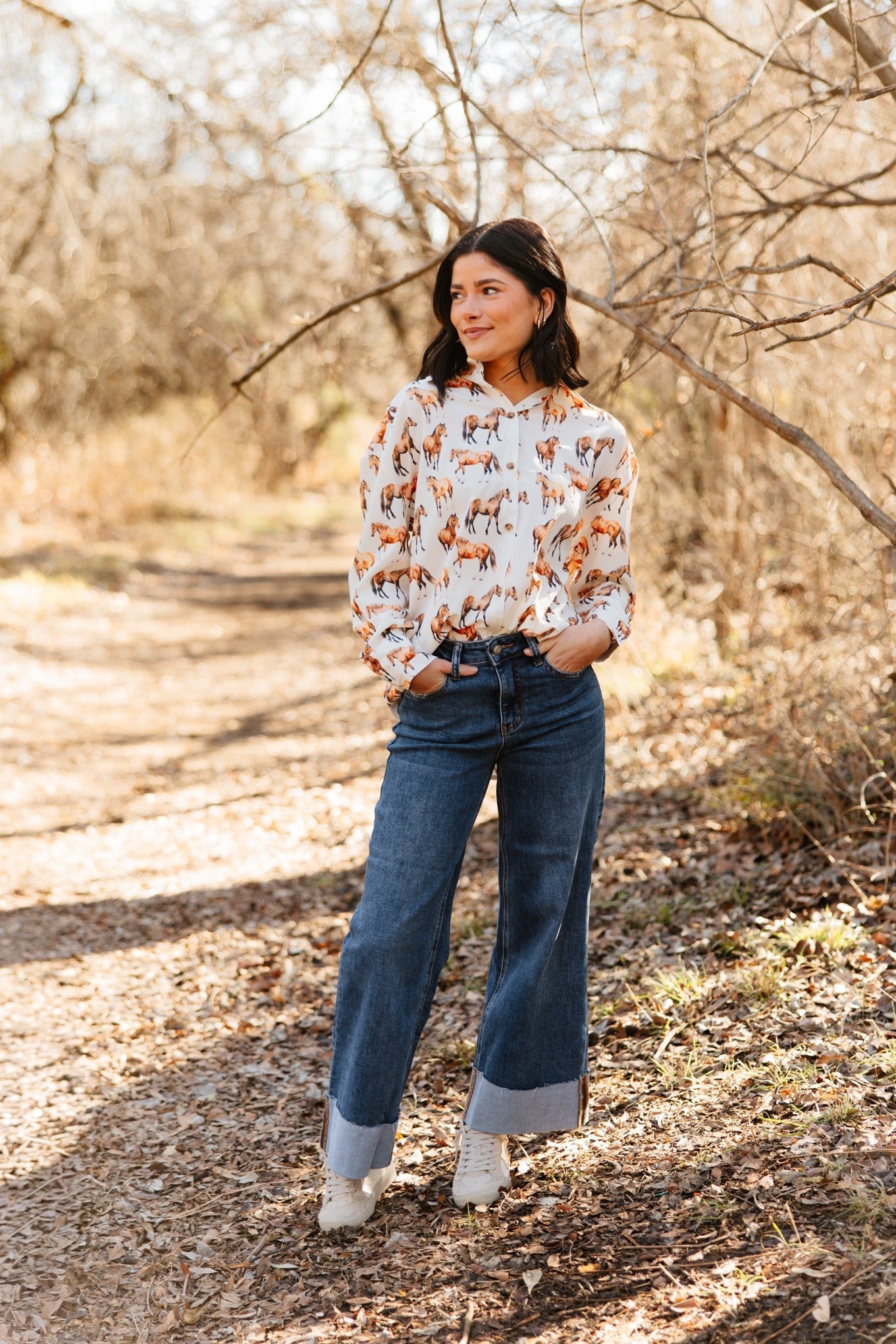 Kathryn Button-Up, Horse Print