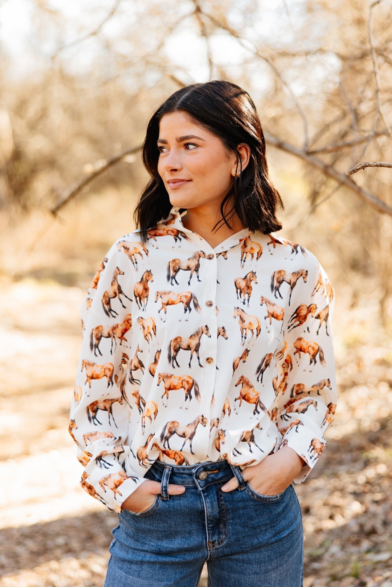 Kathryn Button-Up, Horse Print
