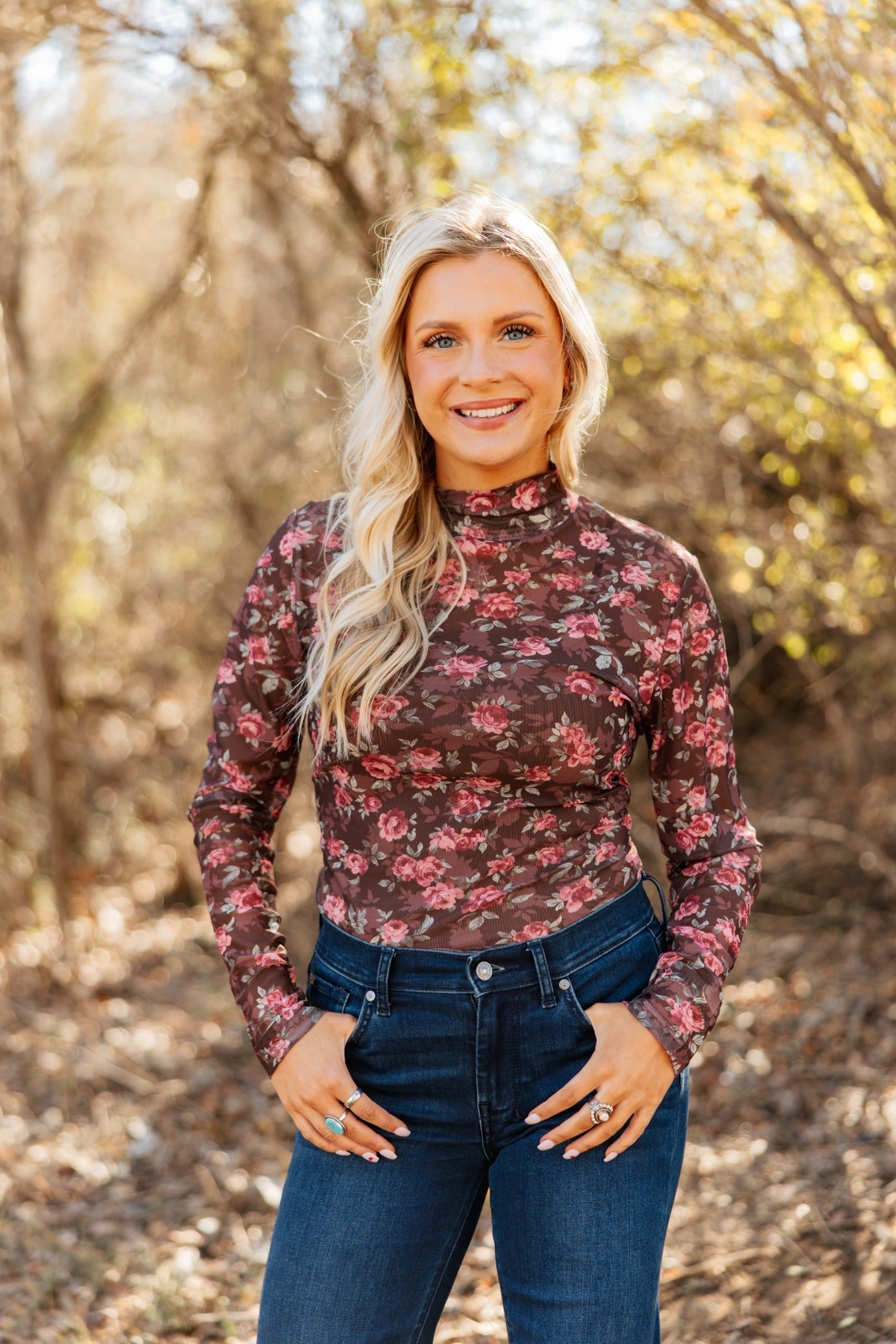 Mock Neck Mesh Top, Floral