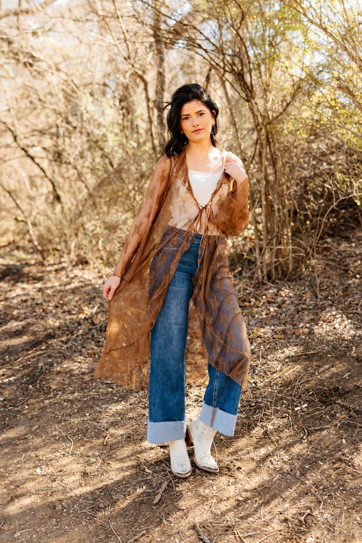 Lace Long Kimono, Brown