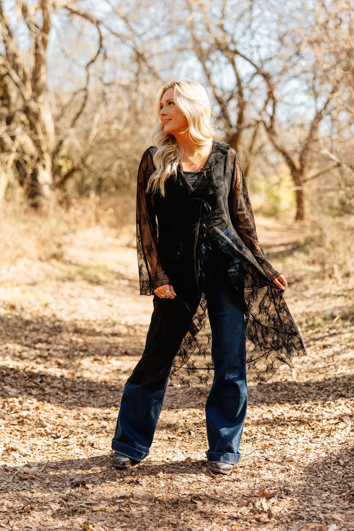 Lace Long Kimono, Black