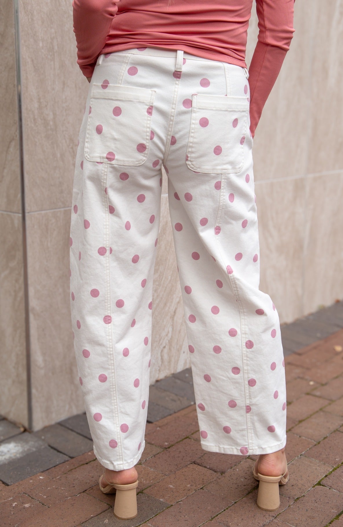 Polka Dot Barrel Jeans, Pink