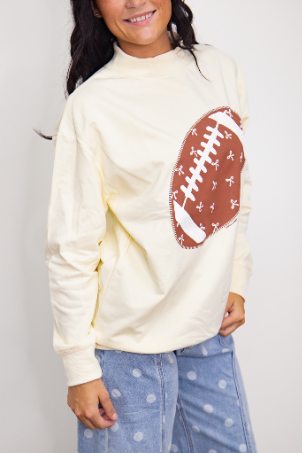 Football on Mock Neck Sweatshirt, Ivory