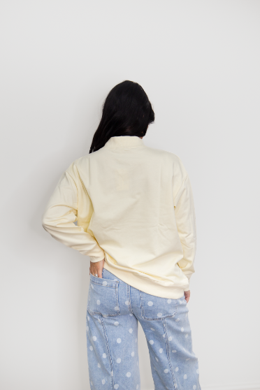 Football on Mock Neck Sweatshirt, Ivory