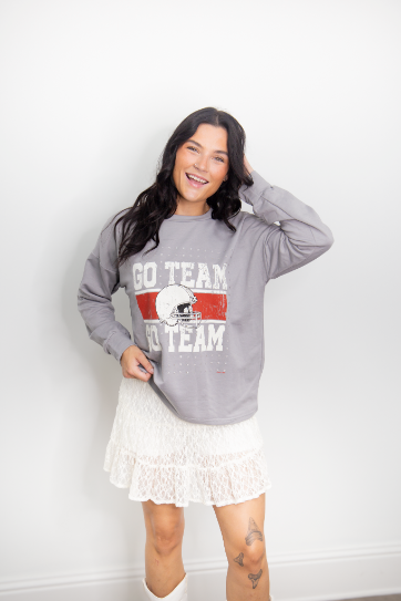 GO TEAM on Light Sweatshirt, Grey