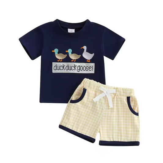 Embroidered Duck Duck Goose Short Set RTS