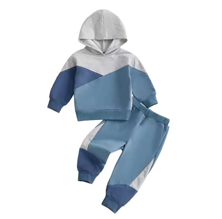 Blue Colorblock Hooded Lounge Set