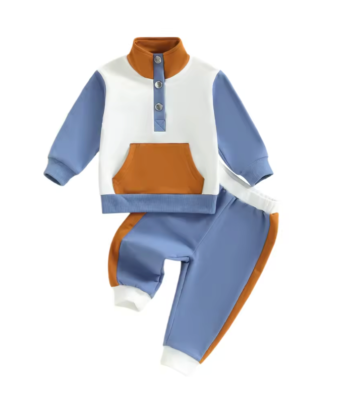 Blue and Rust Colorblock Button Lounge Set