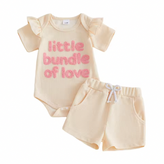 Cream Waffle Knit Little Bundle of Love French Knot Short Set