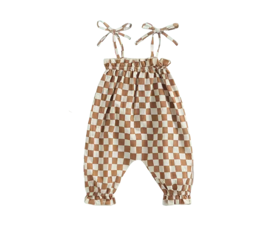 Tan Chex Tied Sleeve Bubble Jumper