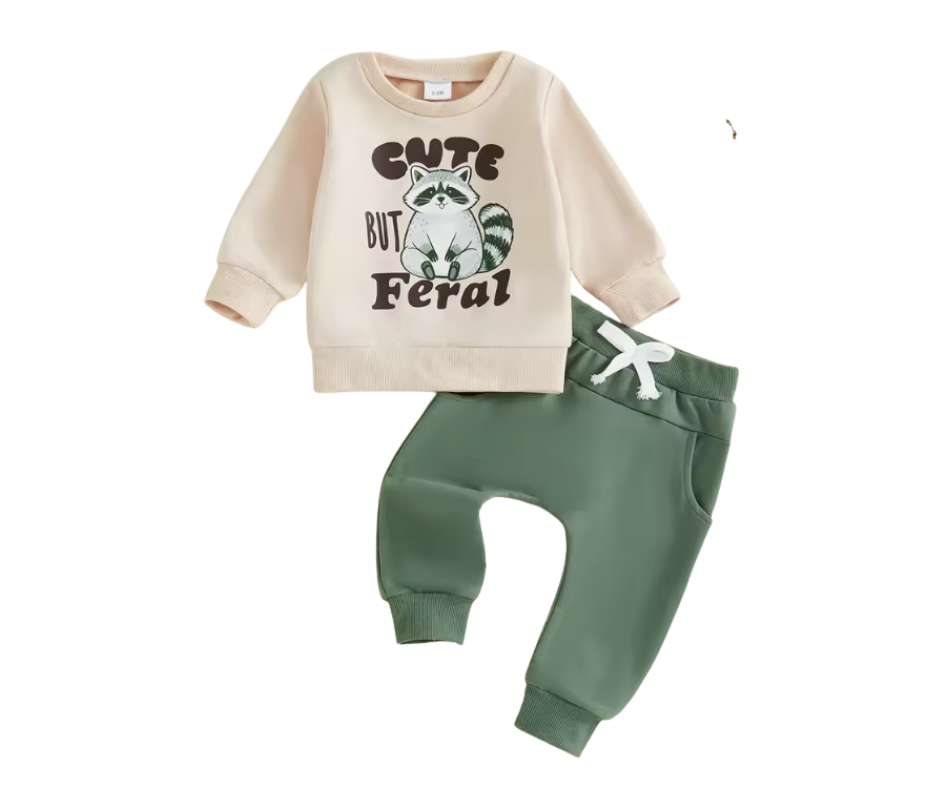 Cute but Feral Green Raccoon Lounge Set