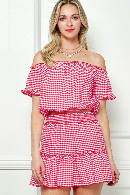 GINGHAM SEERSUCKERTOP AND SKIRT SET