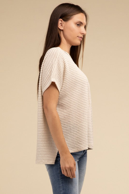 Dolman Short Sleeve Jacquard Sweater