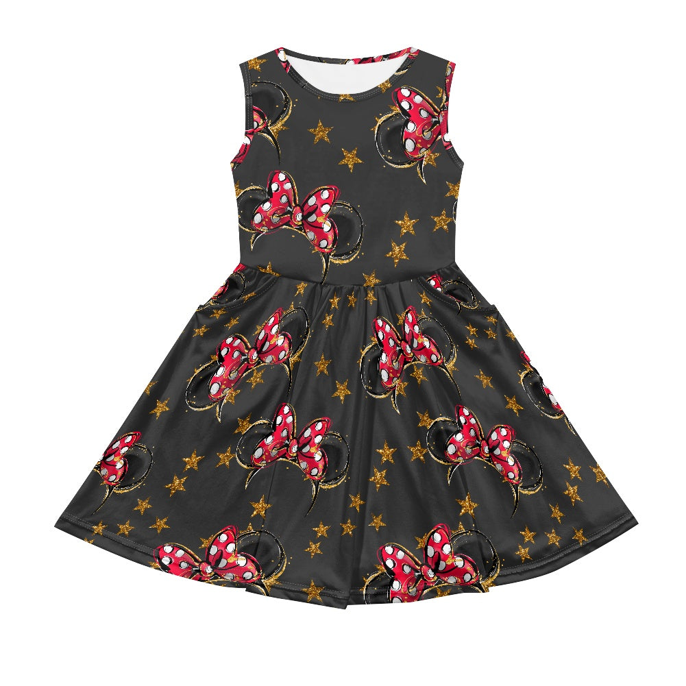 Black Mouse Girls' Dress with Pockets
