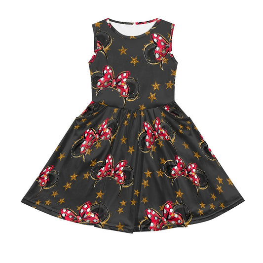 Black Mouse Girls' Dress with Pockets