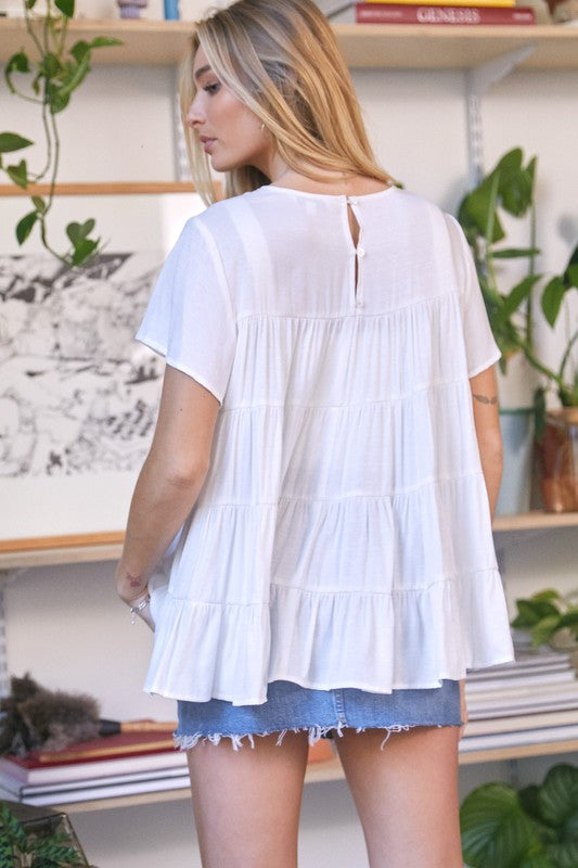 Solid Flared Short Sleeve Top