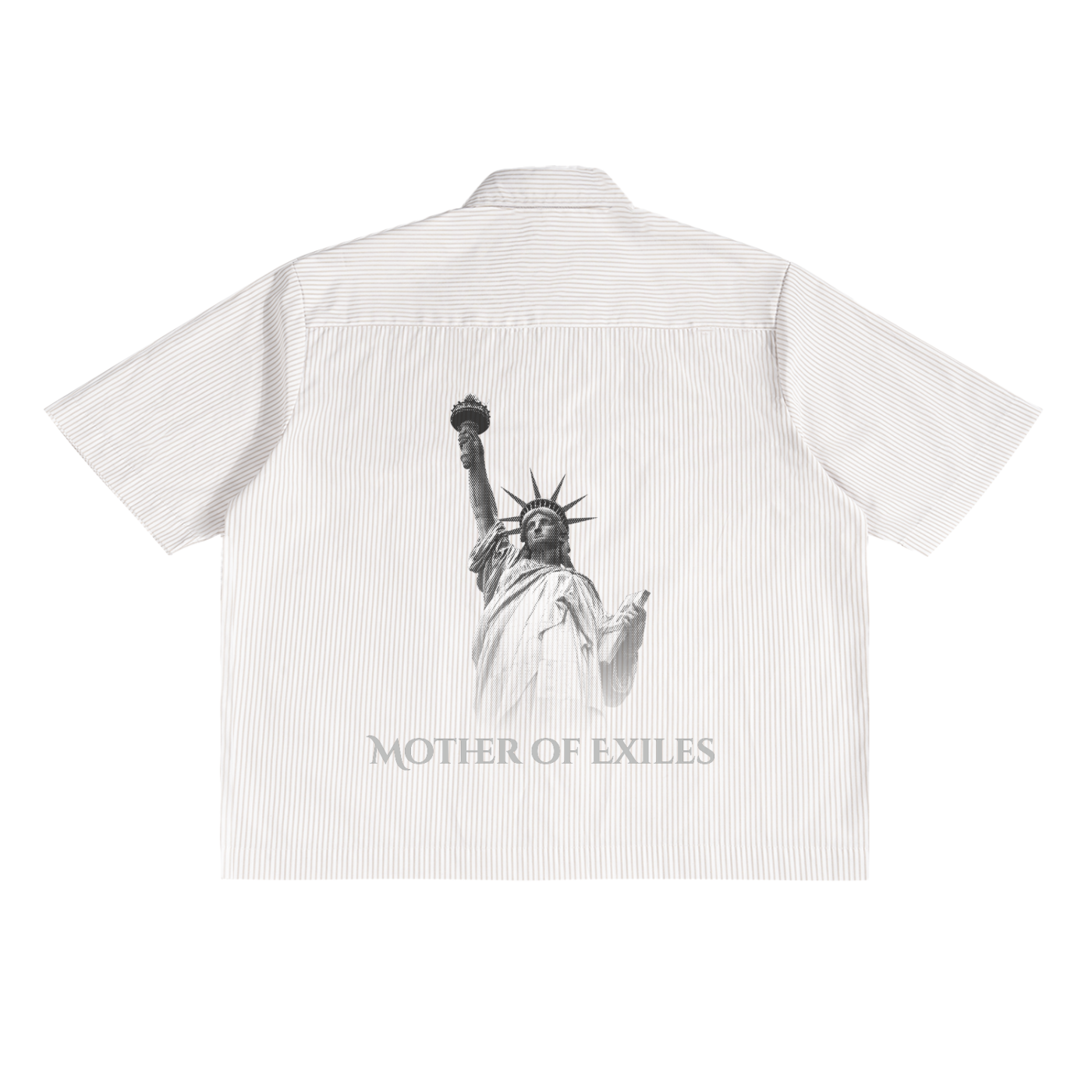 Boxy pinstripe,Button up,Graphic button up,Unisex graphic,Mother of Exiles,Statue of Liberty,Fourth of July,July 4th,Exclusive design 