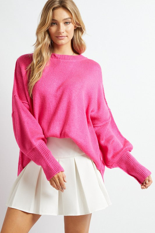 Plus Solid Boat Neck Long Sleeve Sweater