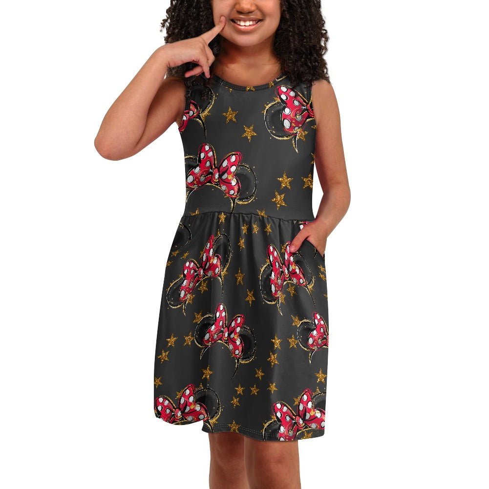 Black Mouse Girls' Dress with Pockets