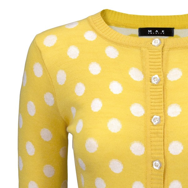 Polka Dot Jacquard 3/4 Sleeve Sweater Cardigan