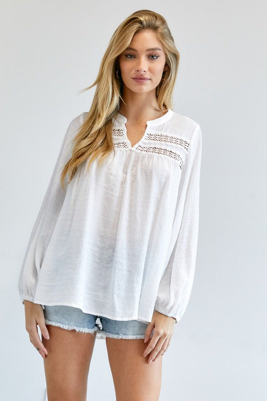 Solid V-Neck Blouse Top