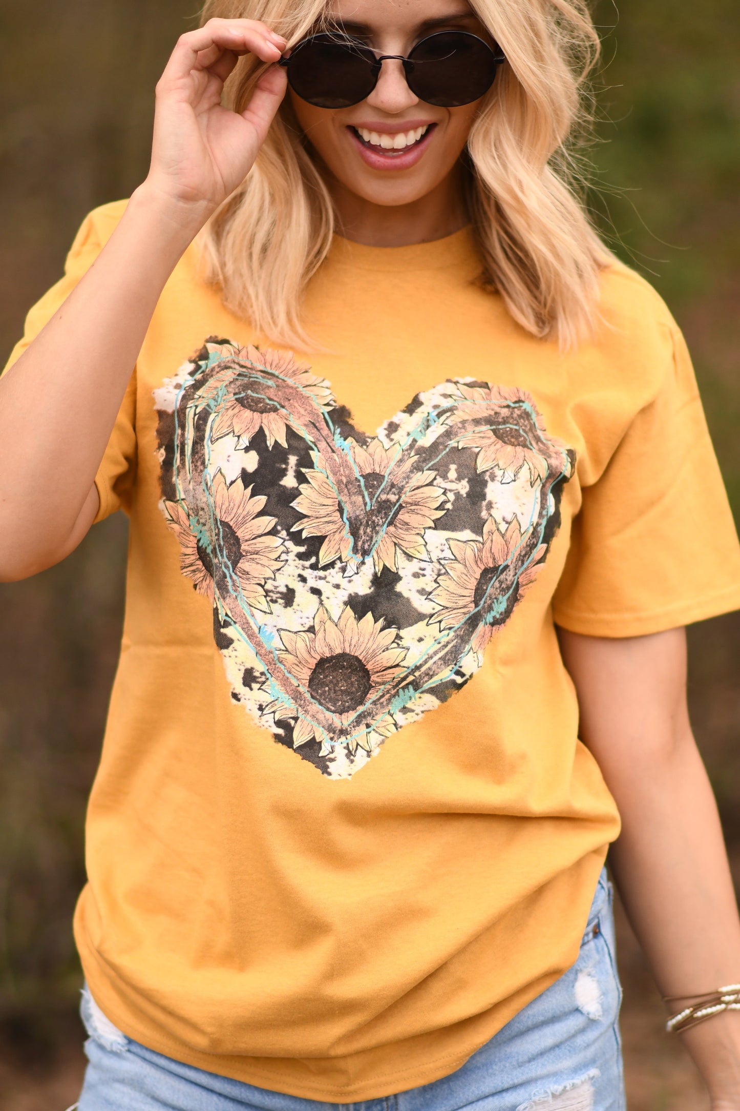 Sunflower Cowprint Heart Tee