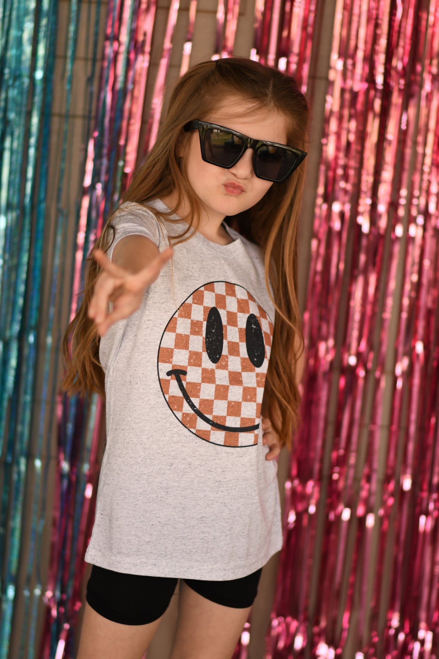 Brown Checkered Happy Face Tee