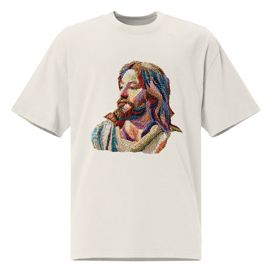 Jesus Faux Embroidery Oversized faded t-shirt