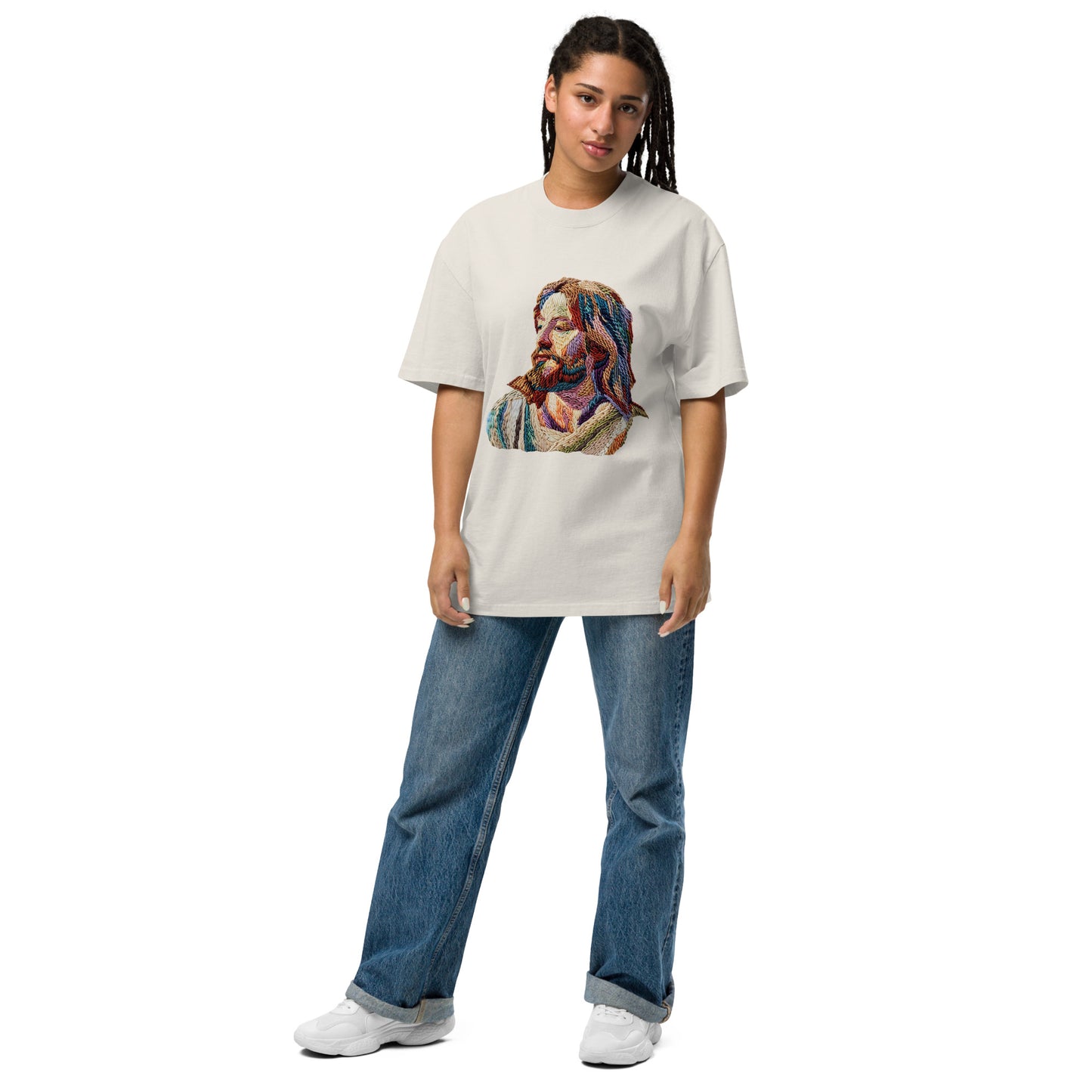 Jesus Faux Embroidery Oversized faded t-shirt