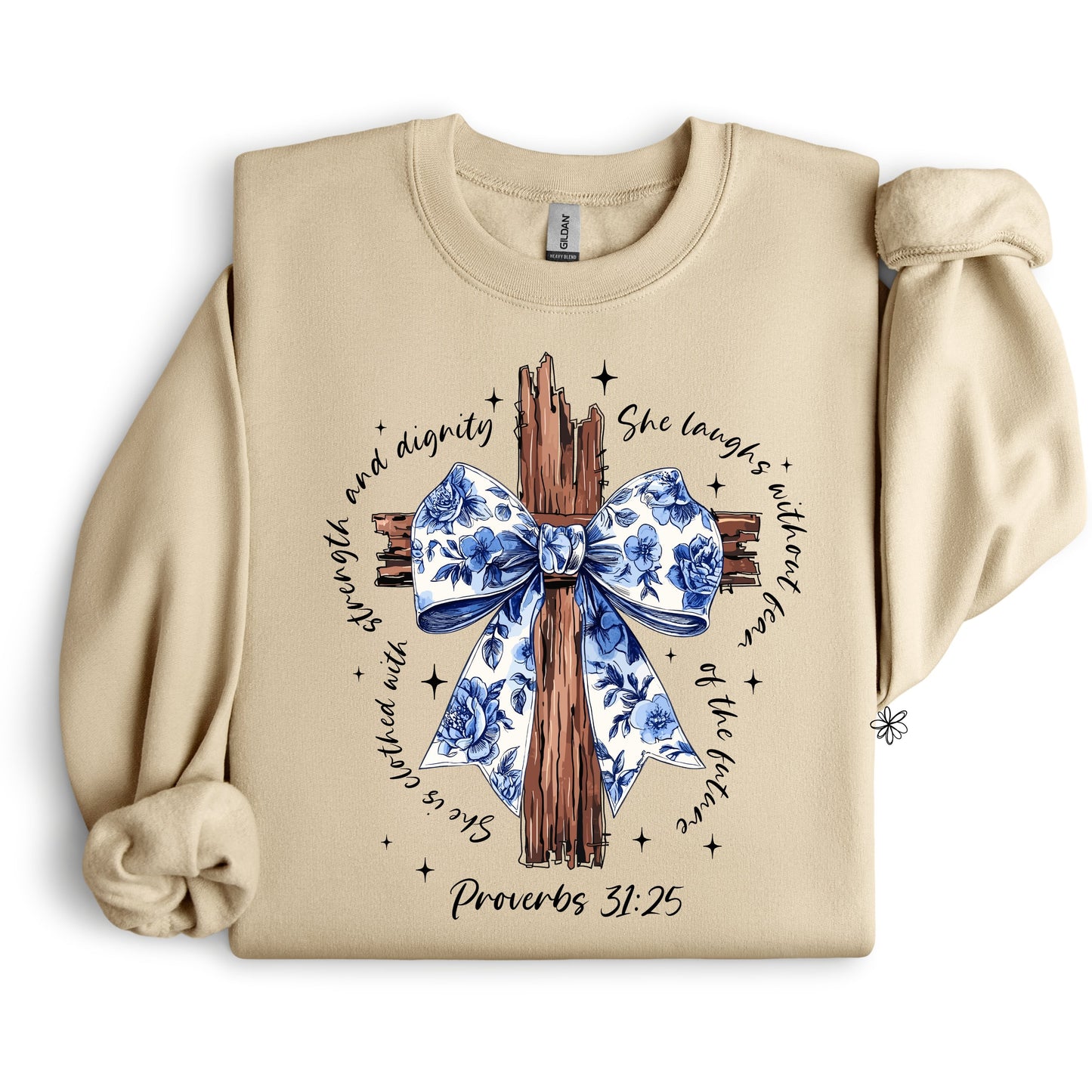 Cross with Blue Floral Bow SWEATSHIRT.